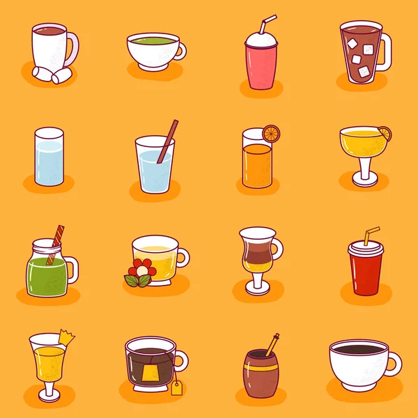 Desenhos animados vetoriais ícones bebidas não alcoólicas isolados no fundo — Vetor de Stock