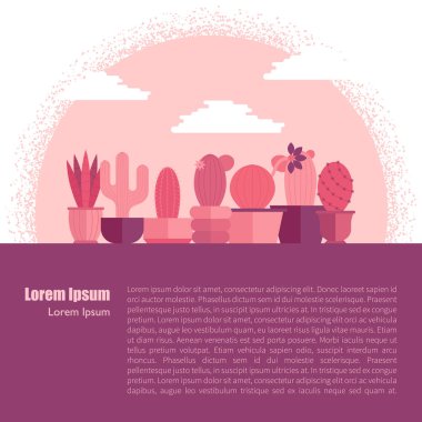 Vektör çizgi film ev bitki kaktüs simgesi arka plan