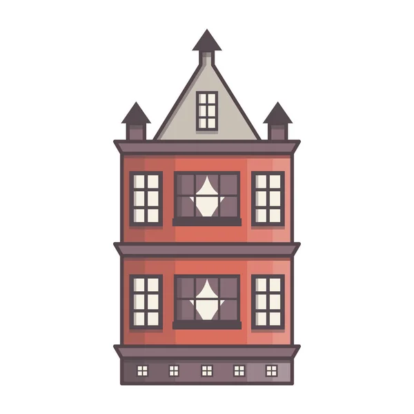 Vector de dibujos animados de línea plana casa de la ciudad, vista frontal — Vector de stock