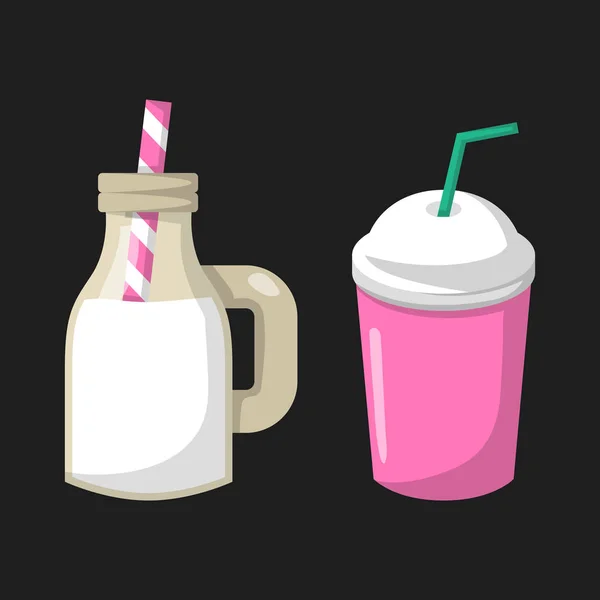 Vecteur dessin animé pot de cocktail au lait avec de la paille — Image vectorielle