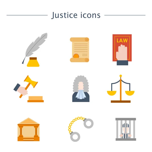 Vector dibujos animados derecho plano justicia iconos fondo — Vector de stock