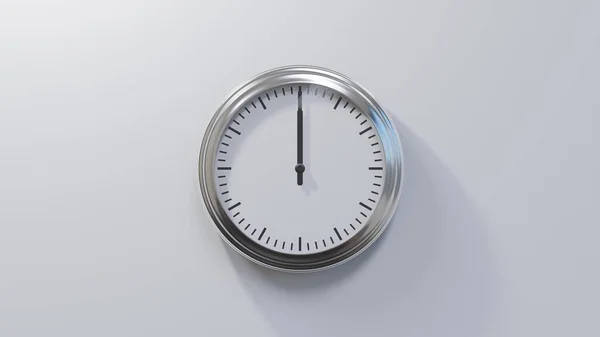 Błyszczący Chromowany Zegar Białej Ścianie Dwunastej Godzina Lub — Zdjęcie stockowe
