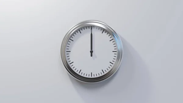 Glossy Chrome Clock White Wall Twelve Clock Time — Stock Photo, Image