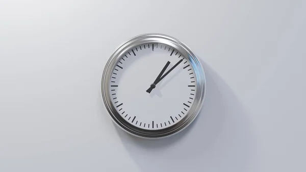 Błyszczący Chromowany Zegar Białej Ścianie Osiem Pierwszej Cały Czas Lub — Zdjęcie stockowe