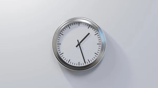 Glossy Chrome Clock White Wall Twenty Seven One Time — Stock Photo, Image