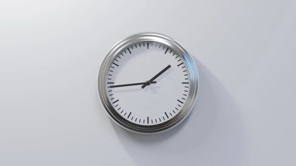 Glossy Chrome Clock White Wall Forty Four One Time — Stock Photo, Image