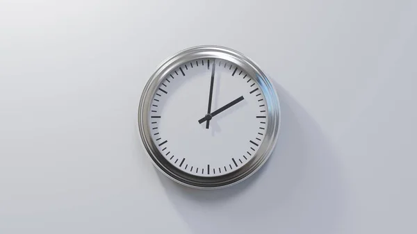 Glossy Chrome Clock White Wall One Two Time — Stock Photo, Image