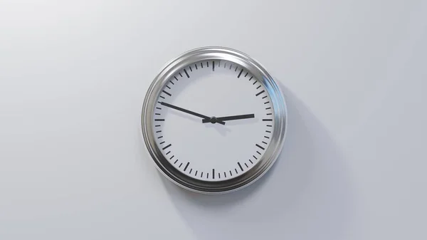 Glossy Chrome Clock White Wall Forty Eight Two Time — Stock Photo, Image