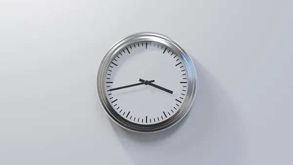 Glossy Chrome Clock White Wall Forty Three Three Time — Stock Photo, Image