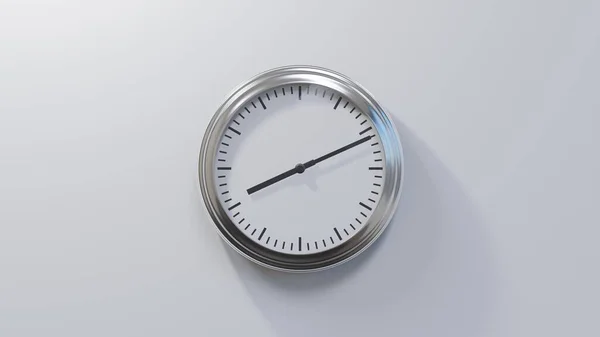 Glossy Chrome Clock White Wall Eleven Eight Time — Stock Photo, Image