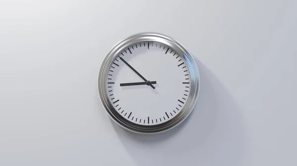 Glossy Chrome Clock White Wall Fifty Two Eight Time — Stock Photo, Image