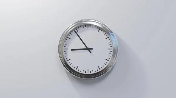 Błyszczący Chromowany Zegar Białej Ścianie Cały Czas Lub — Zdjęcie stockowe