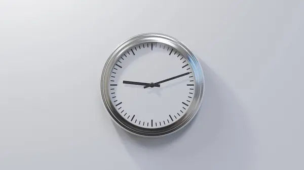 Glossy Chrome Clock White Wall Twelve Nine Time — Stock Photo, Image