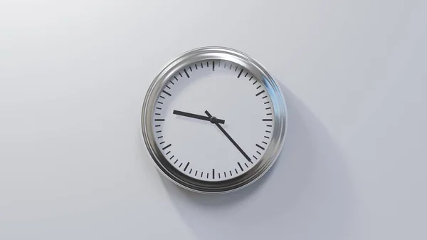 Glossy Chrome Clock White Wall Twenty Three Nine Time — Stock Photo, Image