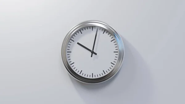 Glossy Chrome Clock White Wall Two Ten Time — Stock Photo, Image