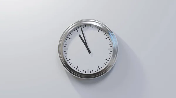 Glossy Chrome Clock White Wall Fifty Seven Ten Time — Stock Photo, Image