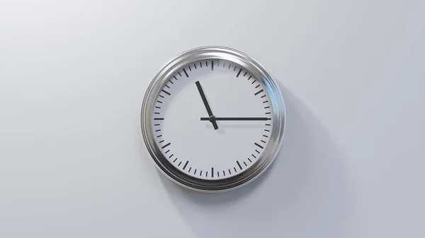 Glossy Chrome Clock White Wall Quarter Eleven Time — Stock Photo, Image