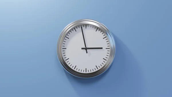 Glossy Chrome Clock Blue Wall Fifty Eight Two Time — Stock Photo, Image