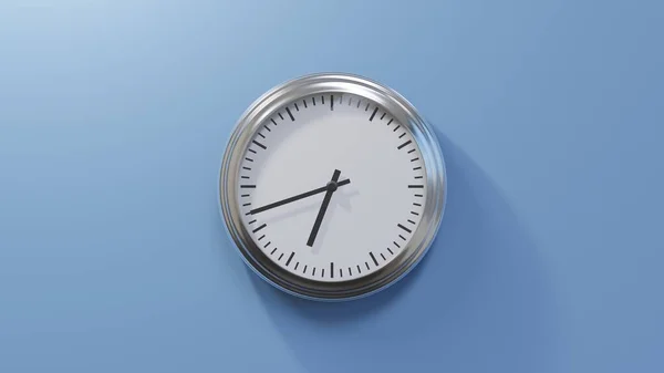 Glossy Chrome Clock Blue Wall Forty Two Six Time — Stock Photo, Image