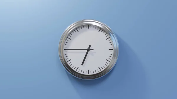 Glossy Chrome Clock Blue Wall Quarter Seven Time — Stock Photo, Image