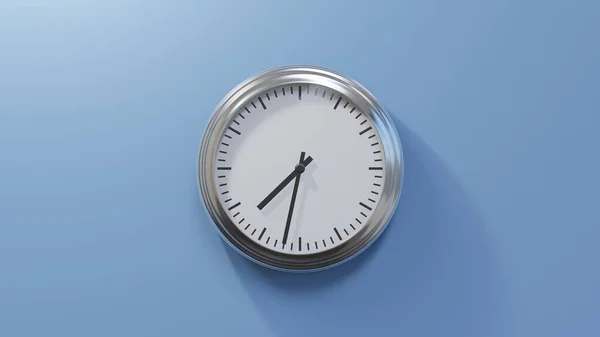 Glossy Chrome Clock Blue Wall Thirty Two Seven Time — Stock Photo, Image