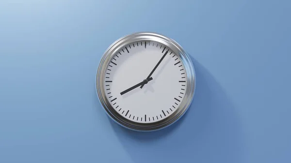 Glossy Chrome Clock Blue Wall Six Eight Time — Stock Photo, Image