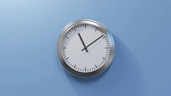 Glossy Chrome Clock Blue Wall Nine Eleven Time — Stock Photo, Image