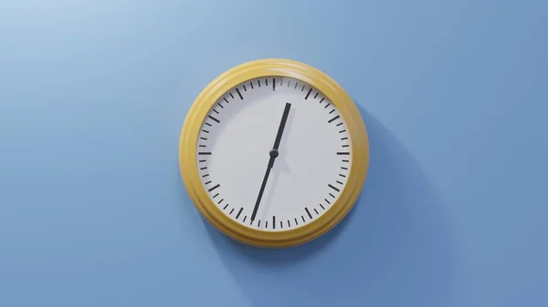 Glossy Orange Clock Blue Wall Thirty Three Twelve Time — Stock Photo, Image