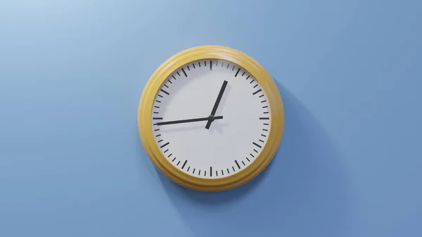 Glossy Orange Clock Blue Wall Forty Four Twelve Time — Stock Photo, Image