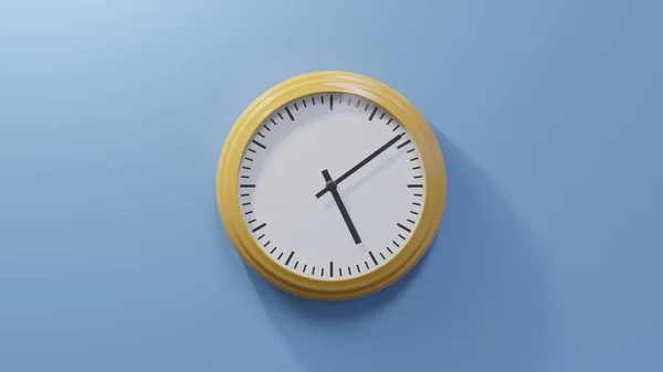 Relógio Laranja Brilhante Numa Parede Azul Nove Cinco Tempo — Fotografia de Stock