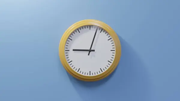 Glossy Orange Clock Blue Wall Three Nine Time — Stock Photo, Image