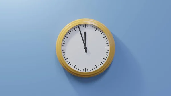 Glossy Orange Clock Blue Wall Fifty Seven Eleven Time — Stock Photo, Image