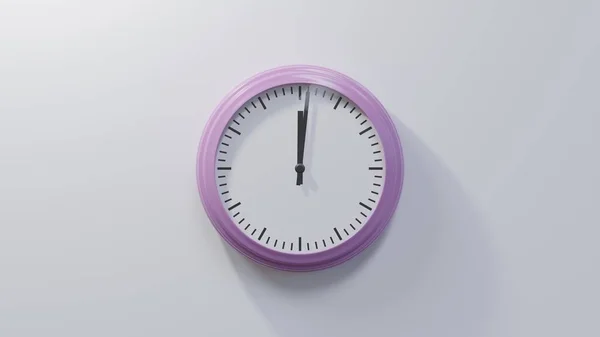 Glossy Pink Clock White Wall One Twelve Time — Stock Photo, Image