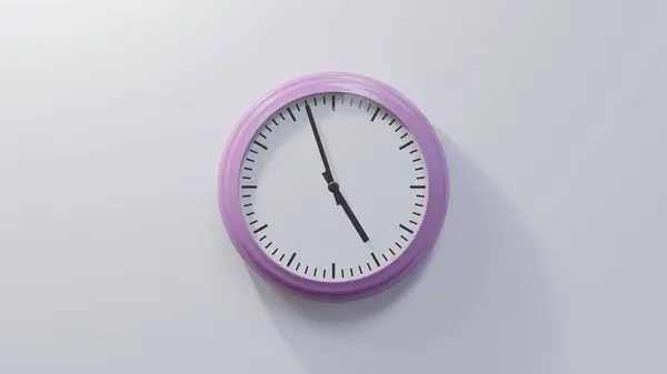 Glossy Pink Clock White Wall Fifty Seven Four Time — Stock Photo, Image