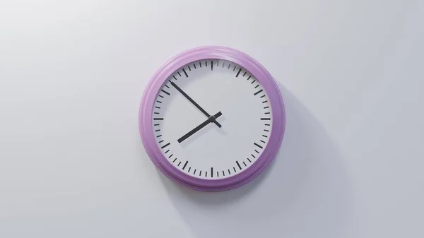 Glossy Pink Clock White Wall Fifty Two Seven Time — Stock Photo, Image