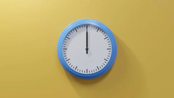 Блестящие Голубые Часы Оранжевой Стене Двенадцать Часов Время — стоковое фото