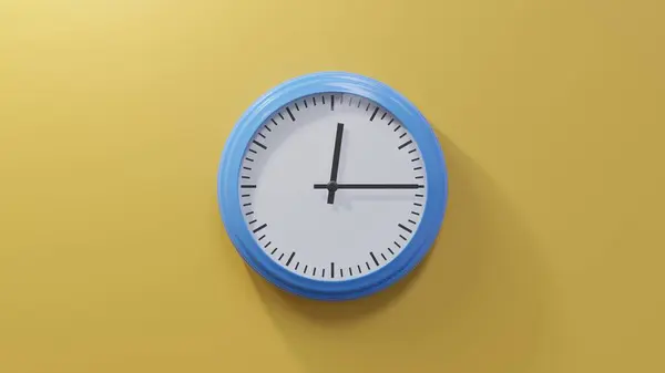 Glossy Blue Clock Orange Wall Quarter Twelve Time — Stock Photo, Image