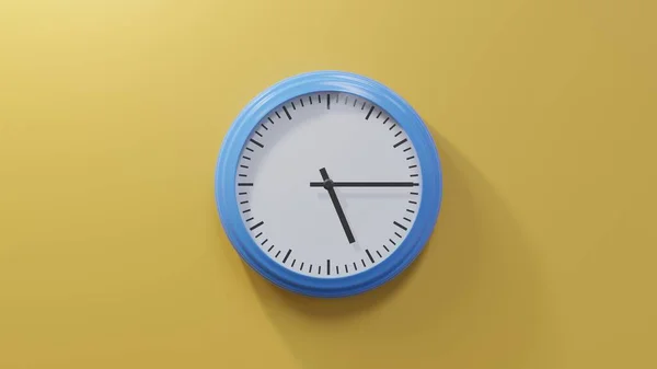 Glossy Blue Clock Orange Wall Quarter Five Time — Stock Photo, Image