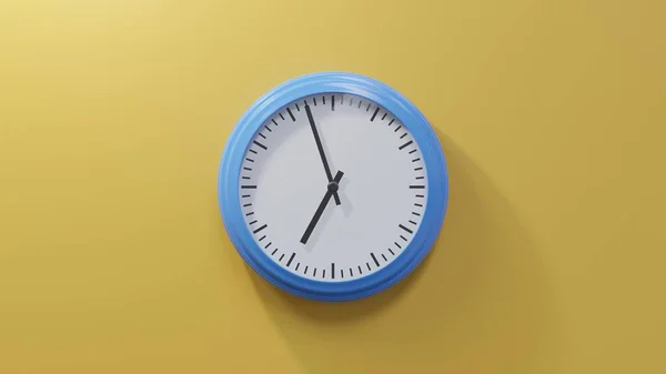 Glossy Blue Clock Orange Wall Fifty Seven Six Time — Stock Photo, Image