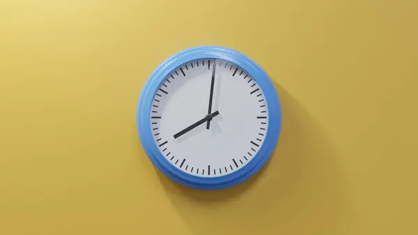 Glossy Blue Clock Orange Wall One Eight Time — Stock Photo, Image