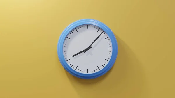 Glossy Blue Clock Orange Wall Seven Eight Time — Stock Photo, Image