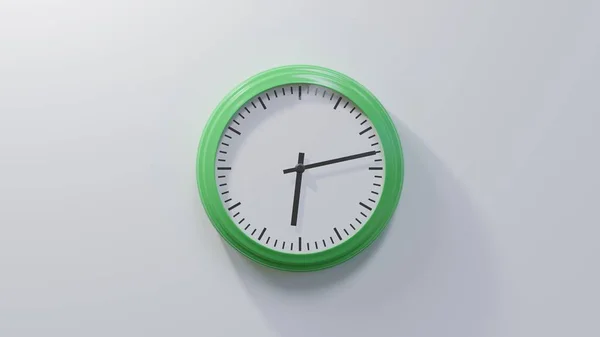 Glossy Green Clock White Wall Thirteen Six Time — Stock Photo, Image