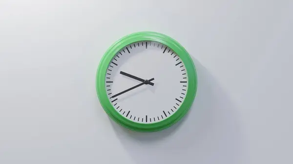 Glossy Green Clock White Wall Forty One Nine Time — Stock Photo, Image