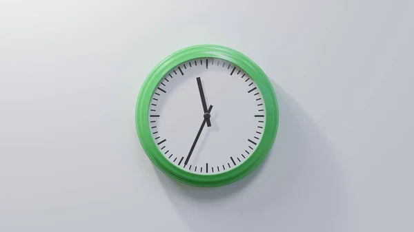 Glossy Green Clock White Wall Thirty Four Eleven Time — Stock Photo, Image