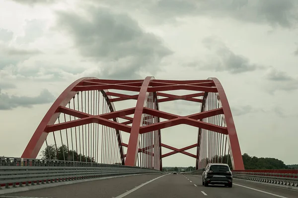 Puente Acero Metal Longitud Roja Constracción Para Tráfico Transpot —  Fotos de Stock