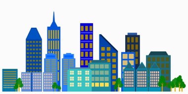 Şehir Manzarası Vektör İllüstrasyonu, Gece Saati.