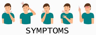 Hastalık belirtileri, grip, soğuk algınlığı, Corona virüsü. Vektör Ayarları.