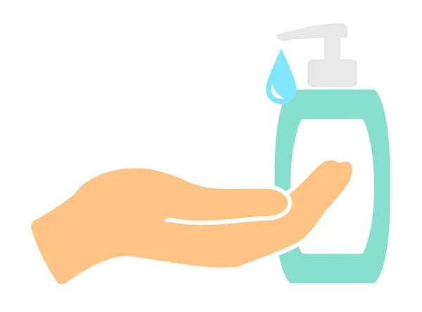 Hand Sanitiser Soap Lotion Bottle Palm Hand Vector Icon Image — Stock Vector