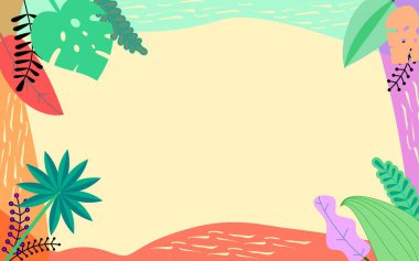 Yaz ormanı parlak renkli sınır arkaplan pankartı.