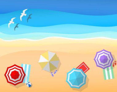 Plaj tatil sahne vektör illüstrasyonu.